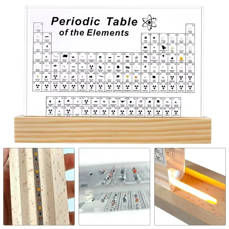 Periodieke Tafel met Elementmonsters & LED-Verlichting