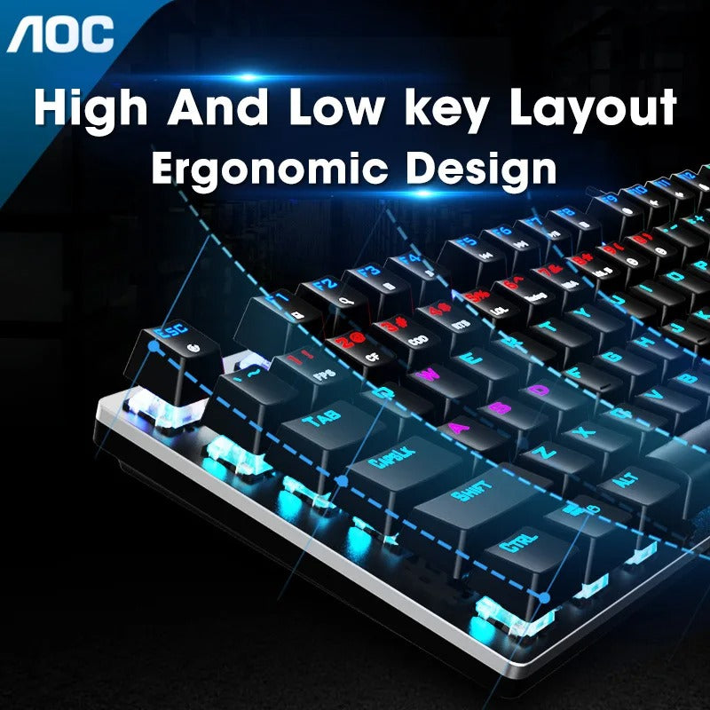 AOC GK410 Mechanical Gaming Keyboard RGB – 104 Keys, Metal Panel, N-Key Rollover