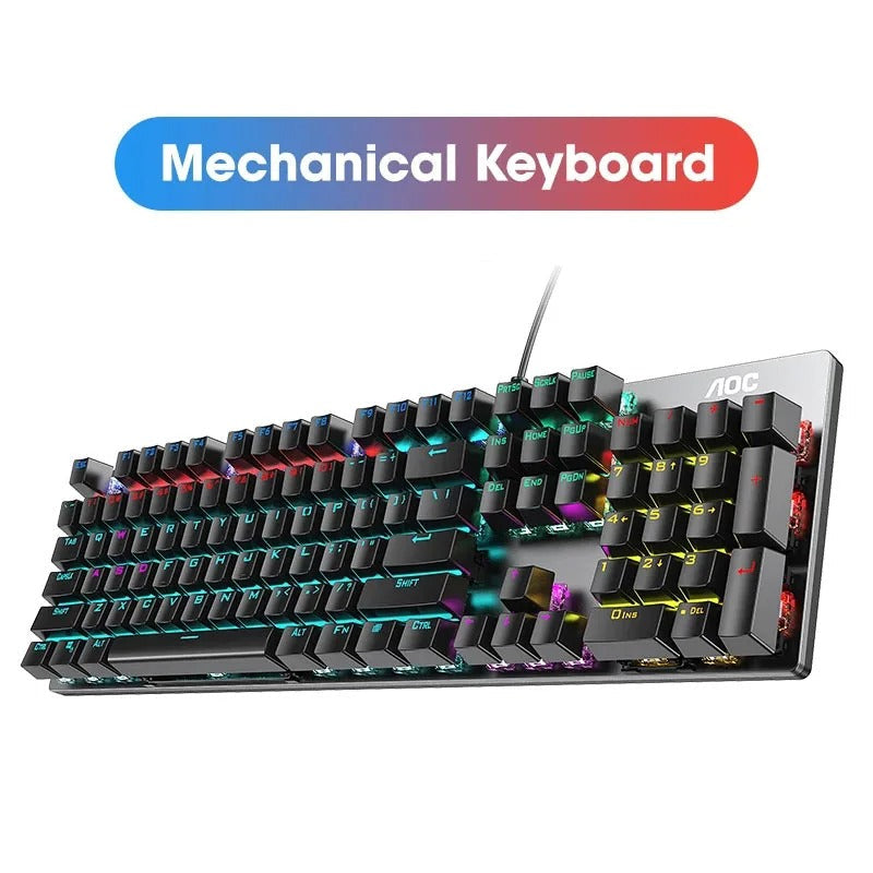 AOC GK410 Mechanical Gaming Keyboard RGB – 104 Keys, Metal Panel, N-Key Rollover