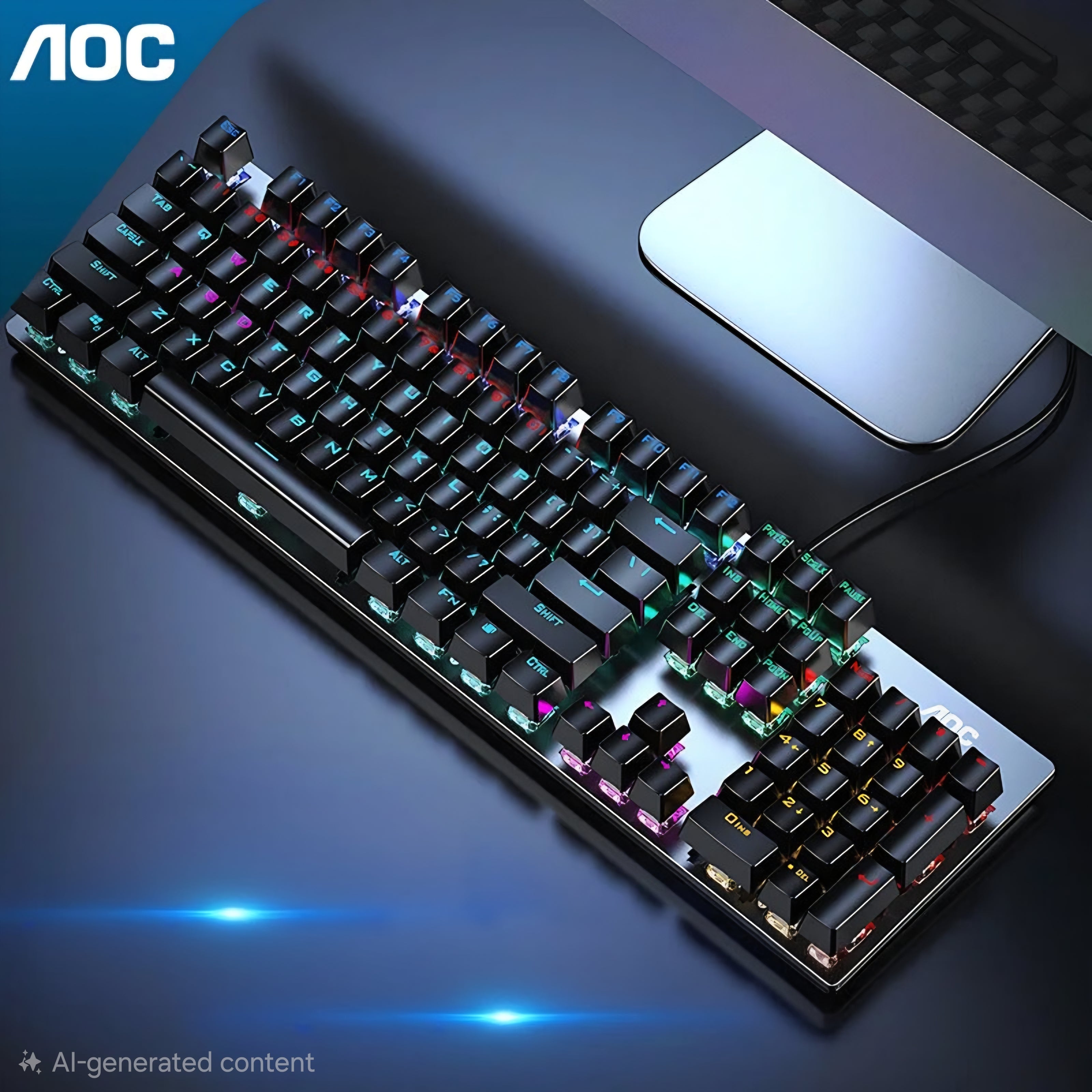 AOC GK410 Mechanisch Gaming Toetsenbord RGB – 104 Toetsen, Metalen Paneel, N-Key Rollover
